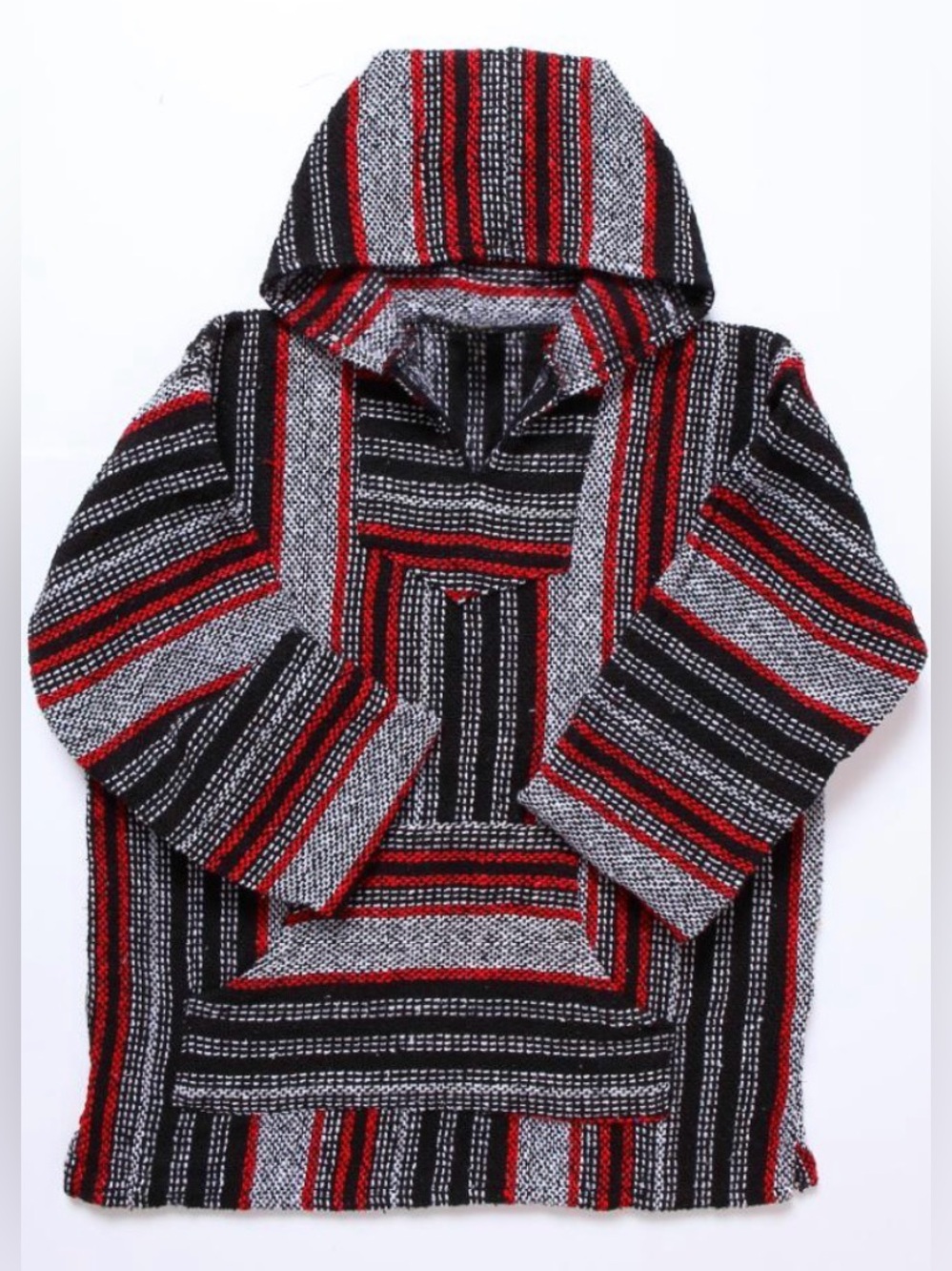 Baja “Drug Rug” Hoodie Red, Black & Gray - Authentic Handmade Cienfuegos - Large - Picture 4 of 7